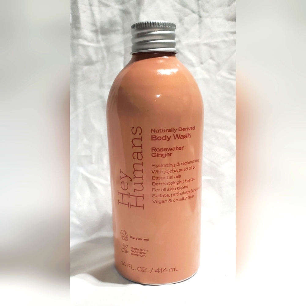 Hey Humans Naturally Derived Body Wash Rosewater Ginger w/Jojoba Seed Oil 14 oz.